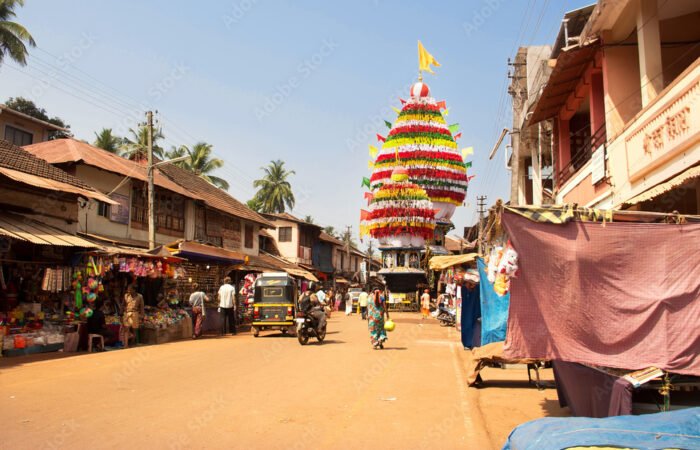 large old wooden chariot in Gokarna. March 09, 2016. Gokarna, Karnataka, India